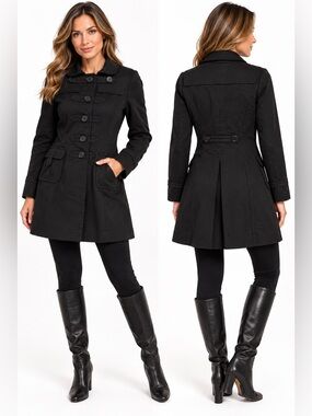 Modes T.E.L. Black Cotton Military Trench Coat Jacket Size M